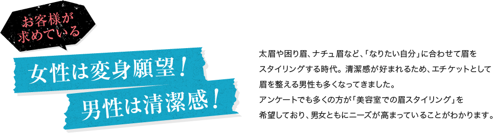 女性は変身願望！男性は清潔感！