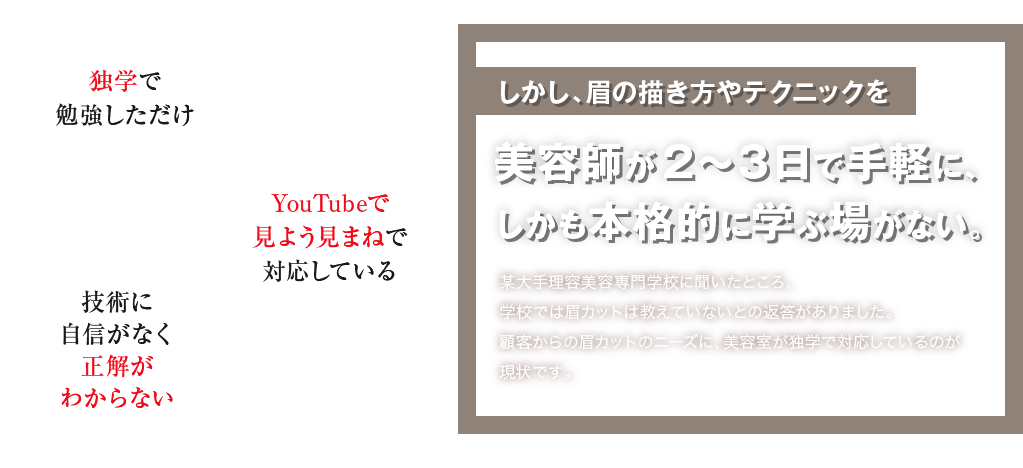 美容師が２～３日で手軽に、しかも本格的に学ぶ場がない。